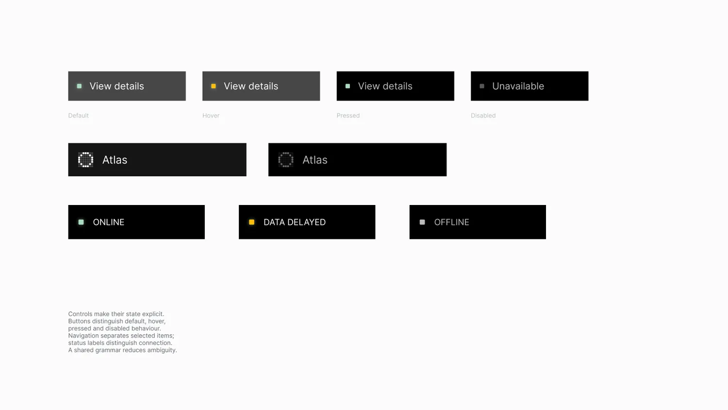 Button, navigation and status states