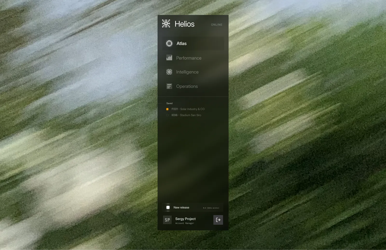 Helios sign-in screen over a blurred field