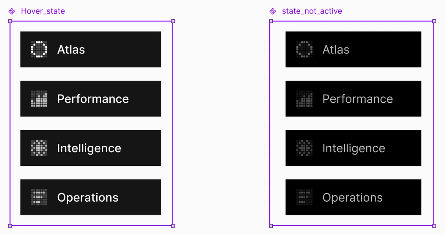 Helios navigation in hover and inactive states