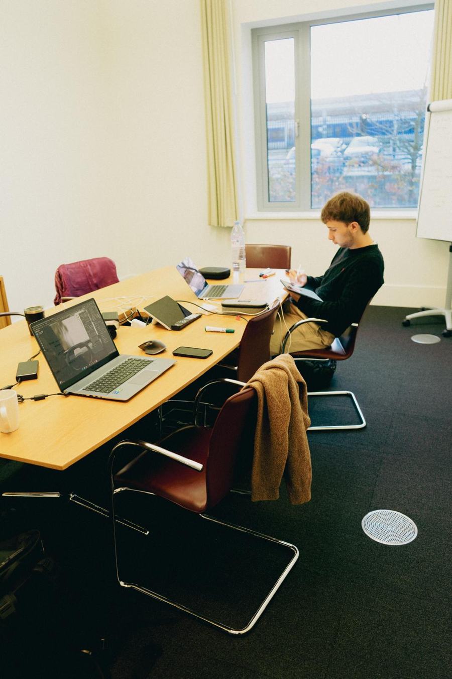 Working at a meeting table